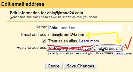 example of how to fill in reply-top address in Gmail to ensure your email is deliverable