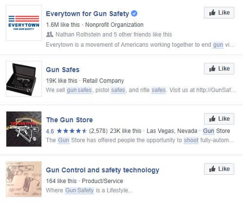 Facebook pages related to guns