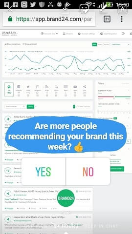 screenshot of Instagram poll sticker pasted on top of an image of Brand24's social media monitoring data