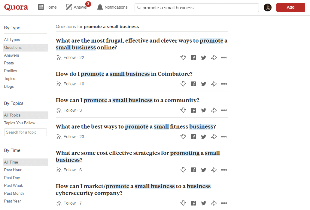 Examples of small business questions on Quora.