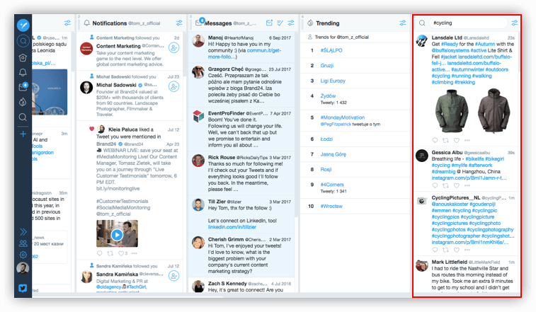 A screenshot of TweetDeck showing following Twitter hashtag