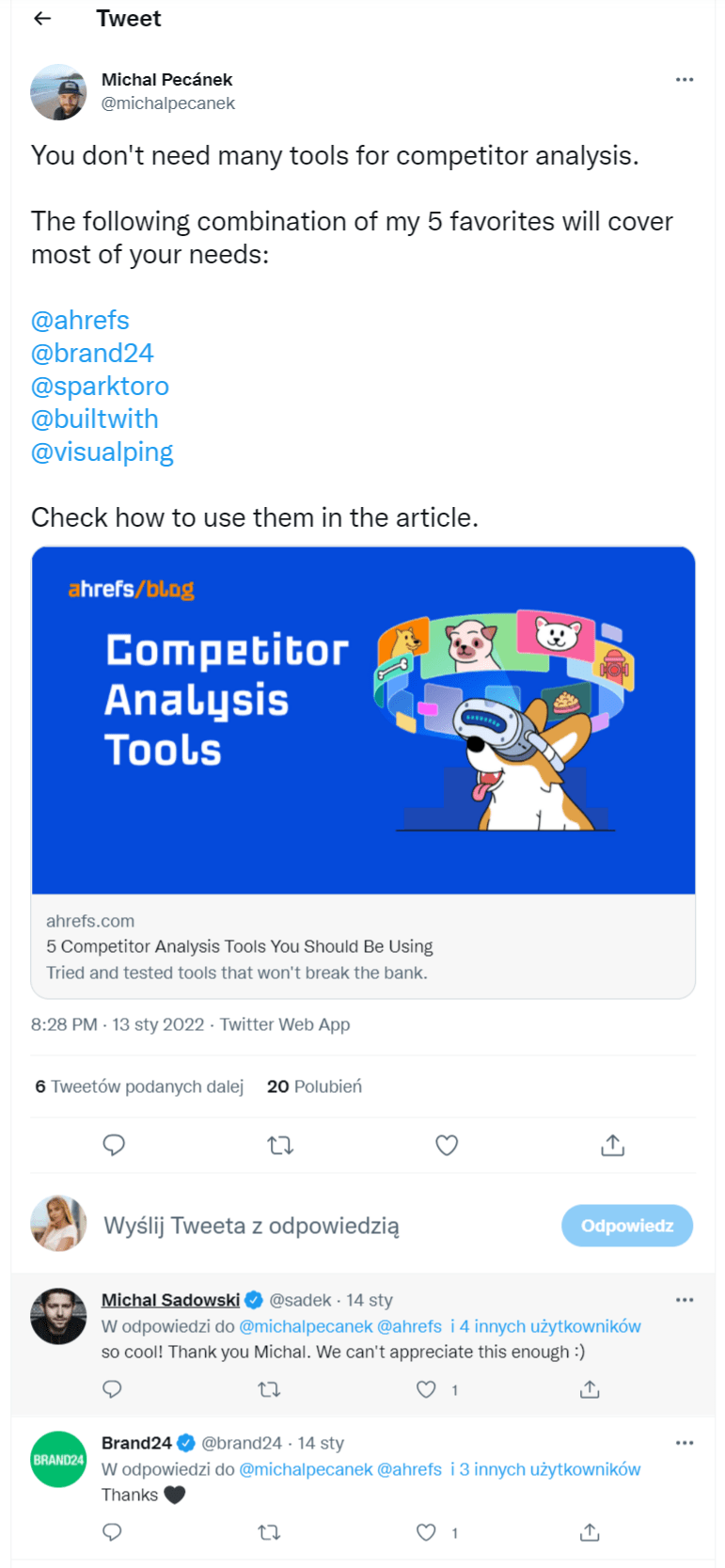 Ahrefs mentioned Brand24 on Twitter