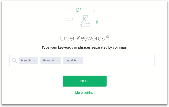 a print screen of Brand24 dashboard where you enter your keywords