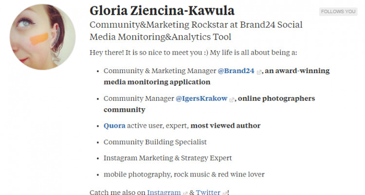 Another example of a well crafted Quora bio.