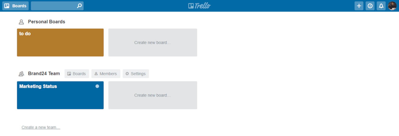 An image presenting a set of boards in Trello.